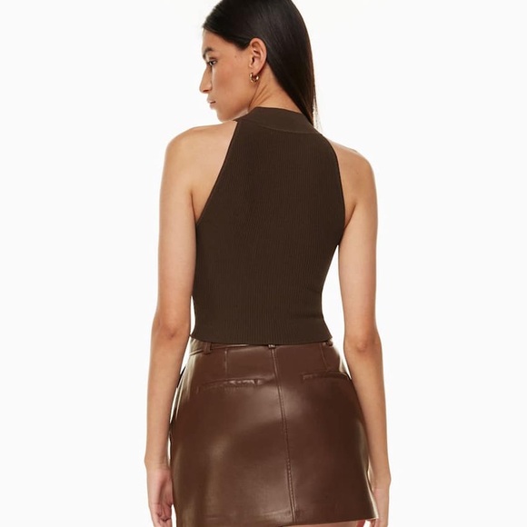 Aritzia Babaton Sculpt Knit Mockneck Halter Top Chocolate Brown - Picture 13 of 15
